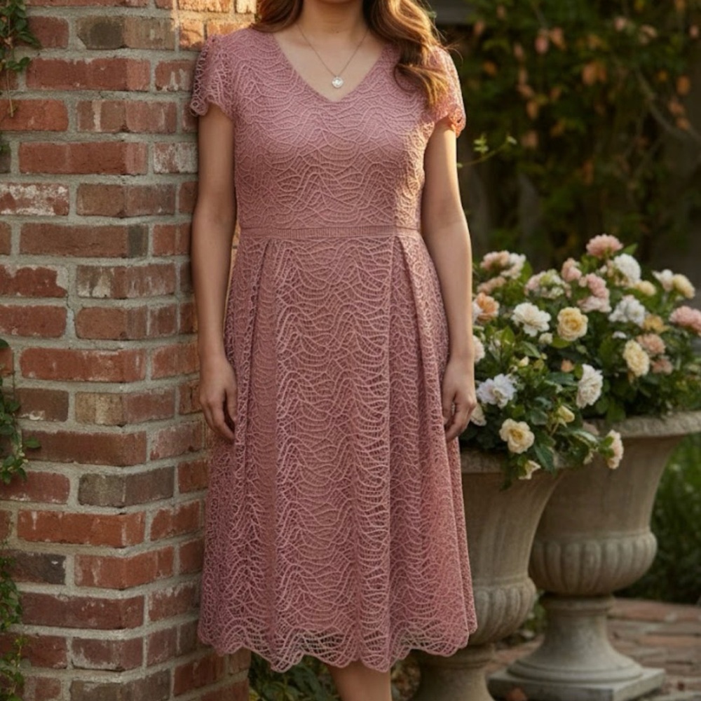 Elegant Lace Pink Dress